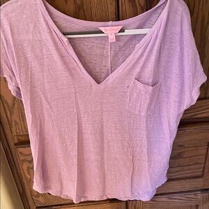 Lilly Pulitzer Light Purple Linen V-Neck Tee